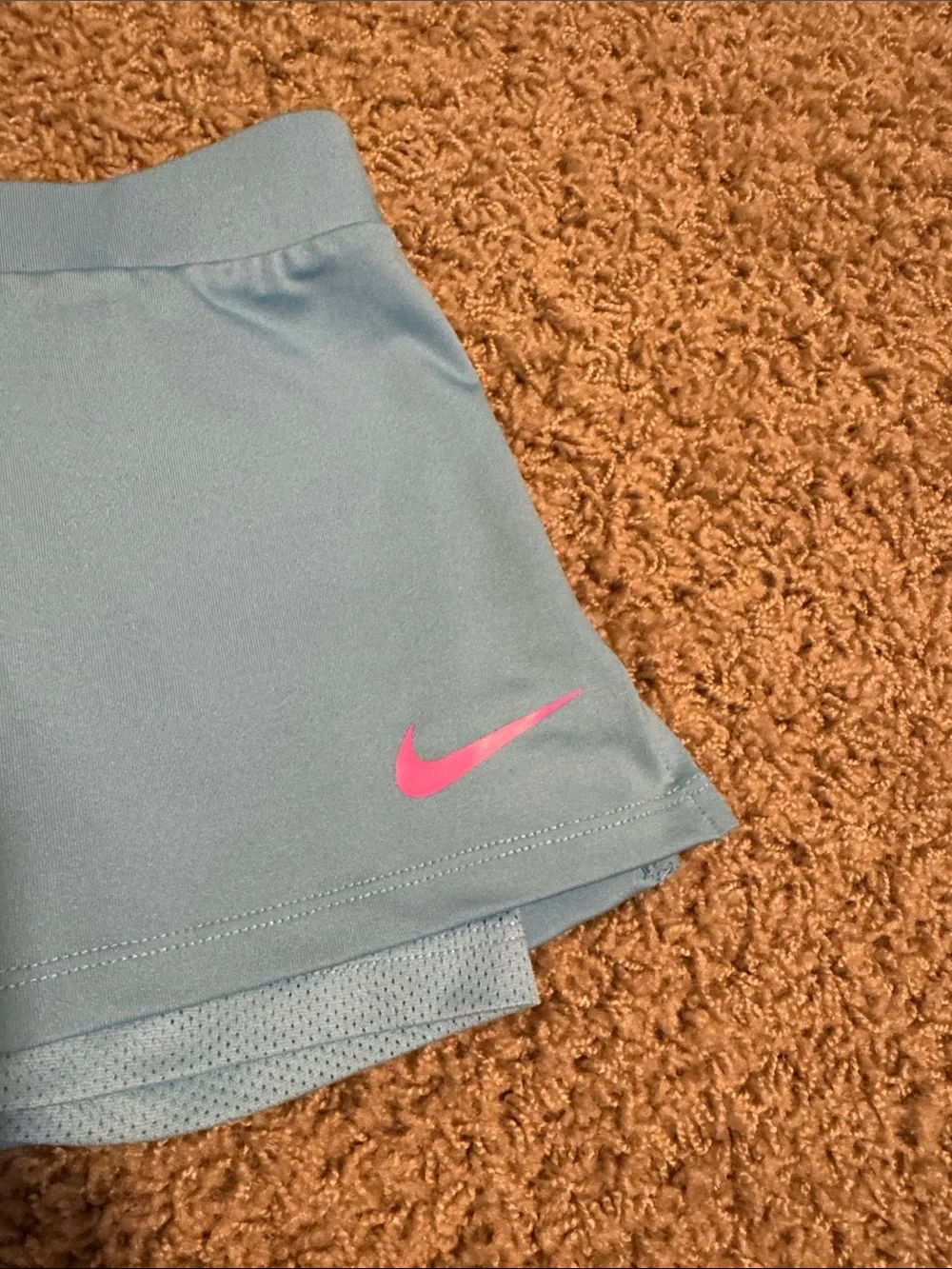 Nike Light Blue Girls' Athletic Skort with Pink Swoosh